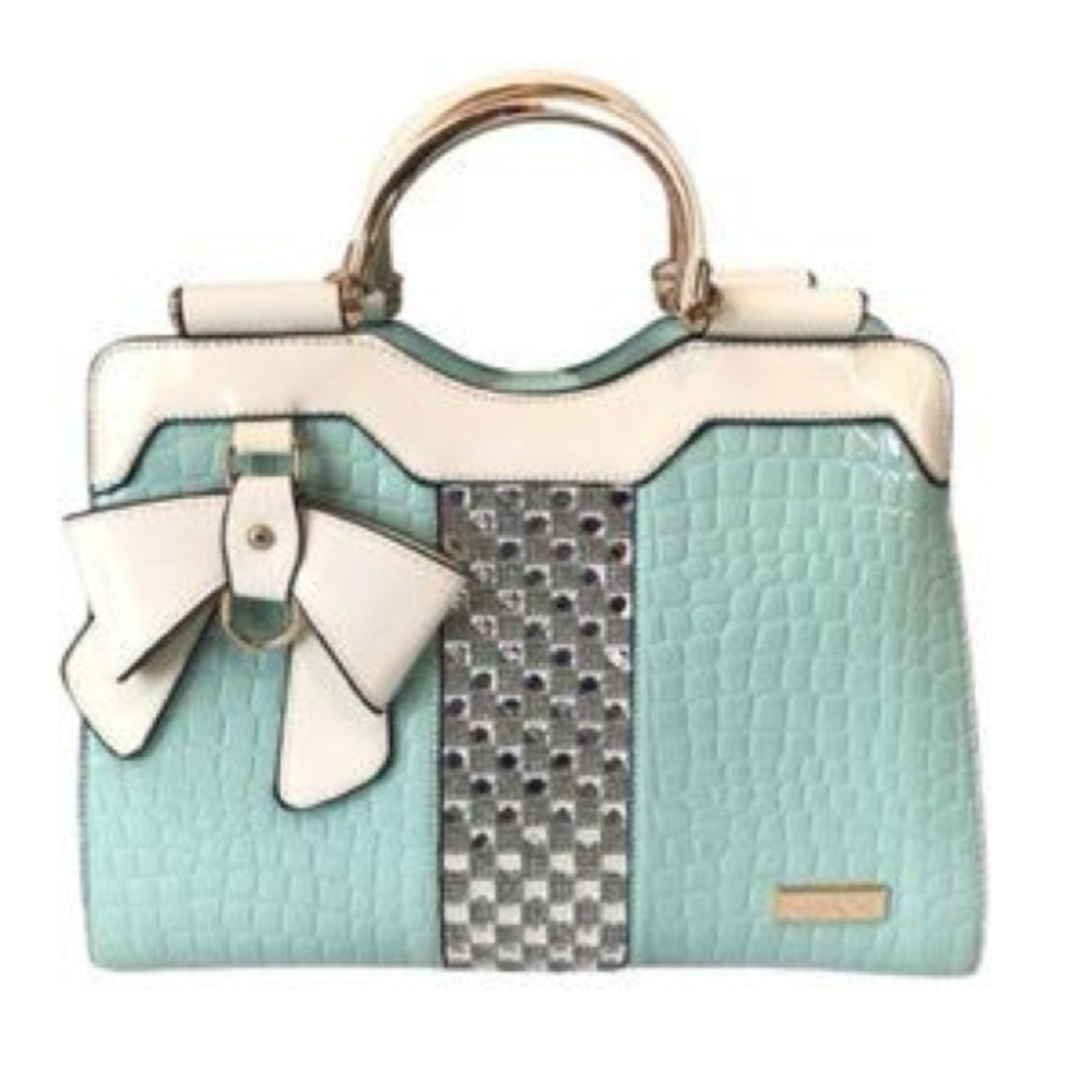 Julia & Michael Elegant Mint and Cream Satchel with Bow Accent